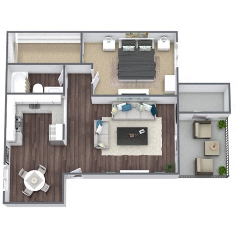 1-Bed, 1-Bath 3D Floor Plan A