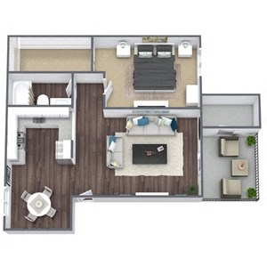 Floorplan Photos Gallery 1-Bed, 1-Bath 3D Floor Plan A