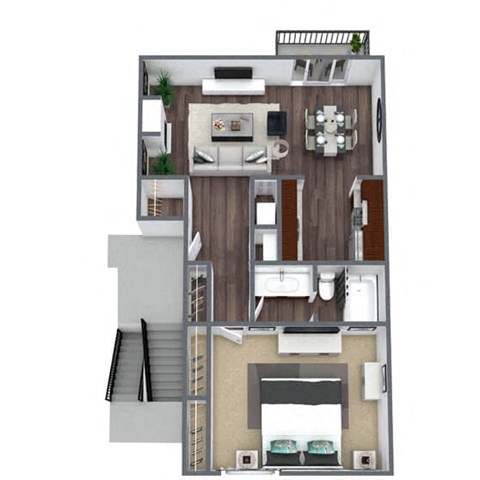1-Bed Floor Plan (A) 3D Floor Plan Image