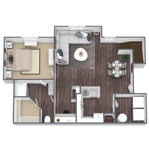 1 Bed 1 Bath (A) 3D floor plan image