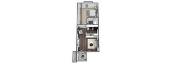 1-bed, 1-bath floor plan, 456 sqft.