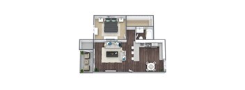 1-Bed, 1-Bath 3D Floor Plan B