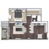 1-Bed, 1-Bath 3D Floor Plan B
