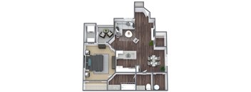 1 Bed 1 Bath (B) 3D floor plan image