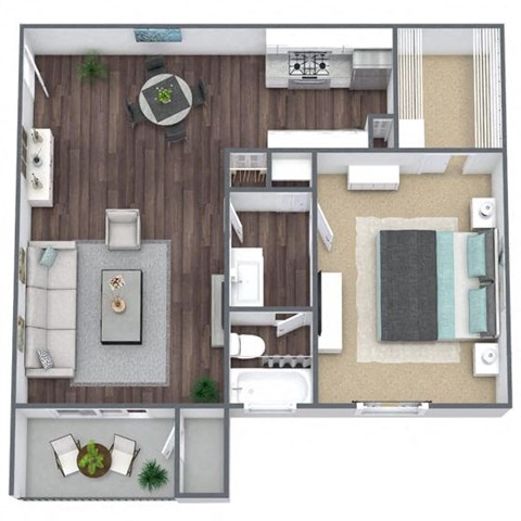 1 Bed 1 Bath C floor plan image at Villages at Metro Center, Phoenix, 85051