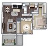 1 Bed, 1 Bath Floor Plan with Den