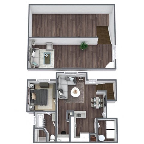 1 Bed 1 Bath (Loft) 3D floor plan image