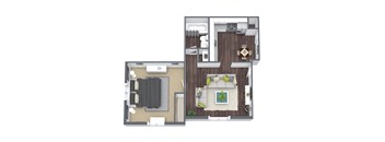 1-Bedroom Floor Plan, 545 SQFT