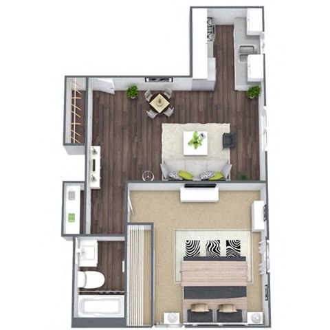 1 Bedroom Floor Plan, 560 SQFT