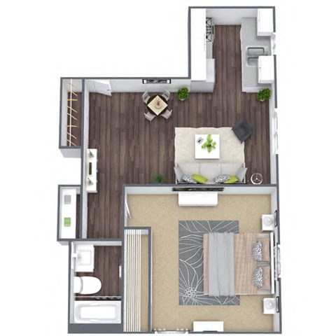 1 Bedroom Floor Plan, 590 SQFT