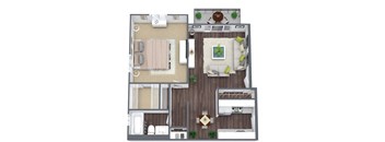 1-Bedroom Floor Plan, 615 SQFT