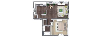 1-Bedroom Floor Plan, 680 SQFT
