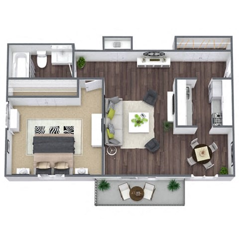 1 Bedroom Floor Plan, 685 SQFT