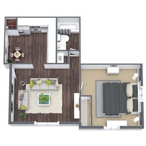 1-Bedroom Floor Plan, 720 SQFT