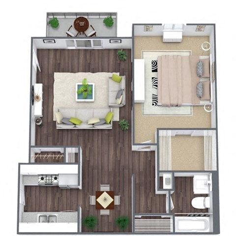 1-Bedroom Floor Plan, 725 SQFT