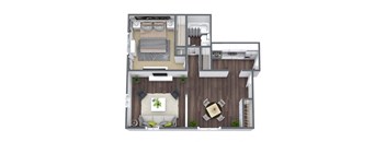 1 Bedroom Floor Plan, 740 SQFT