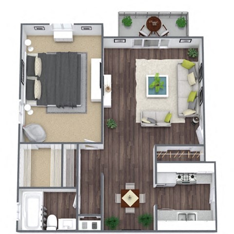 1-Bedroom Floor Plan, 750 SQFT
