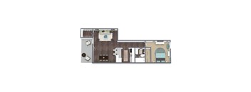 1x1 B Floor Plan, 1-Bed 1-Bath, 546 SQFT.