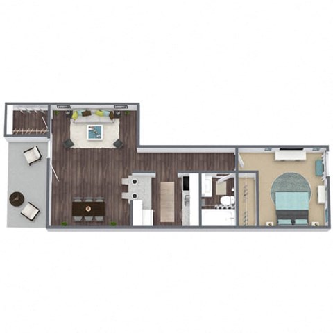 1x1 B Floor Plan, 1-Bed 1-Bath, 546 SQFT.