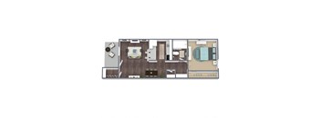 1x1 A Floor Plan, 1-Bed 1-Bath, 543 SQFT.