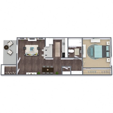 1x1 A Floor Plan, 1-Bed 1-Bath, 543 SQFT.