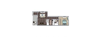 1x1 B-R Floor Plan, 1-Bed 1-Bath, 546 SQFT.