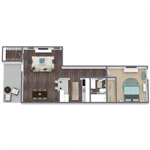 1x1 B-R Floor Plan, 1-Bed 1-Bath, 546 SQFT.