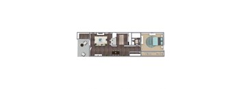 1x1 C Floor Plan, 1-Bed 1-Bath, 636 SQFT.