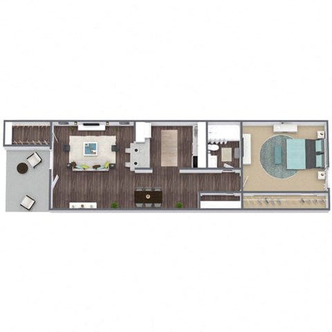1x1 C Floor Plan, 1-Bed 1-Bath, 636 SQFT.