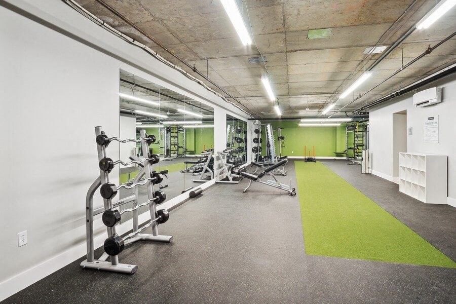 Fitness center with large mirrors