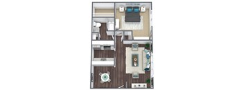 1-Bed, 1-Bath Floor Plan 3D Image