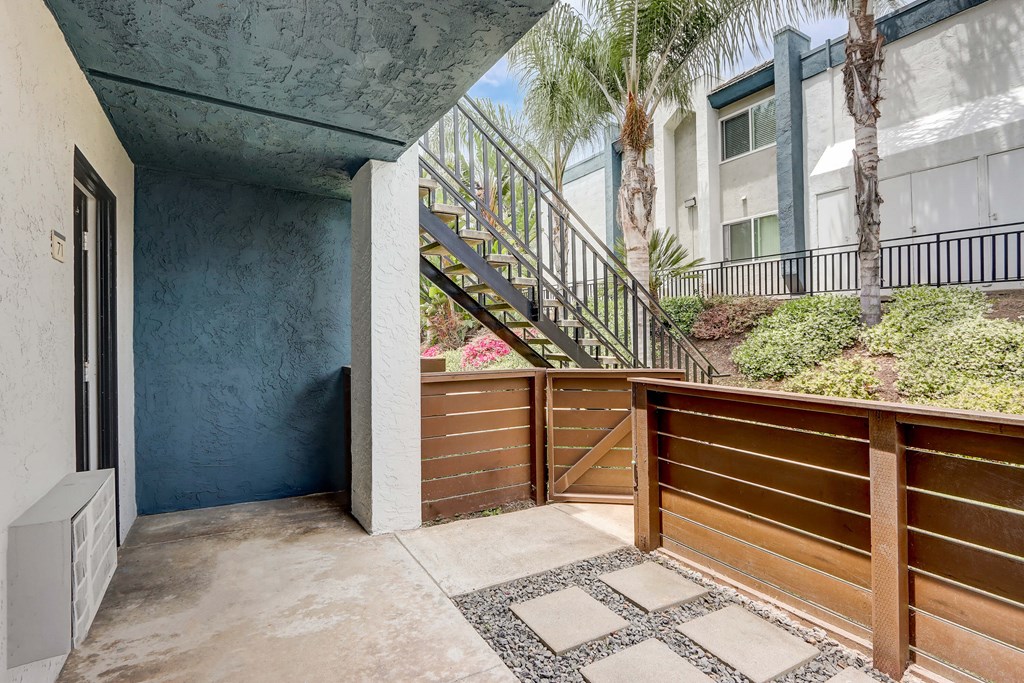 Model Exterior Patio at Cove La Mesa Apartments located in La Mesa, CA.