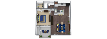 A floor plan of a house with a living room, dining room, kitchen, and bathrooms.