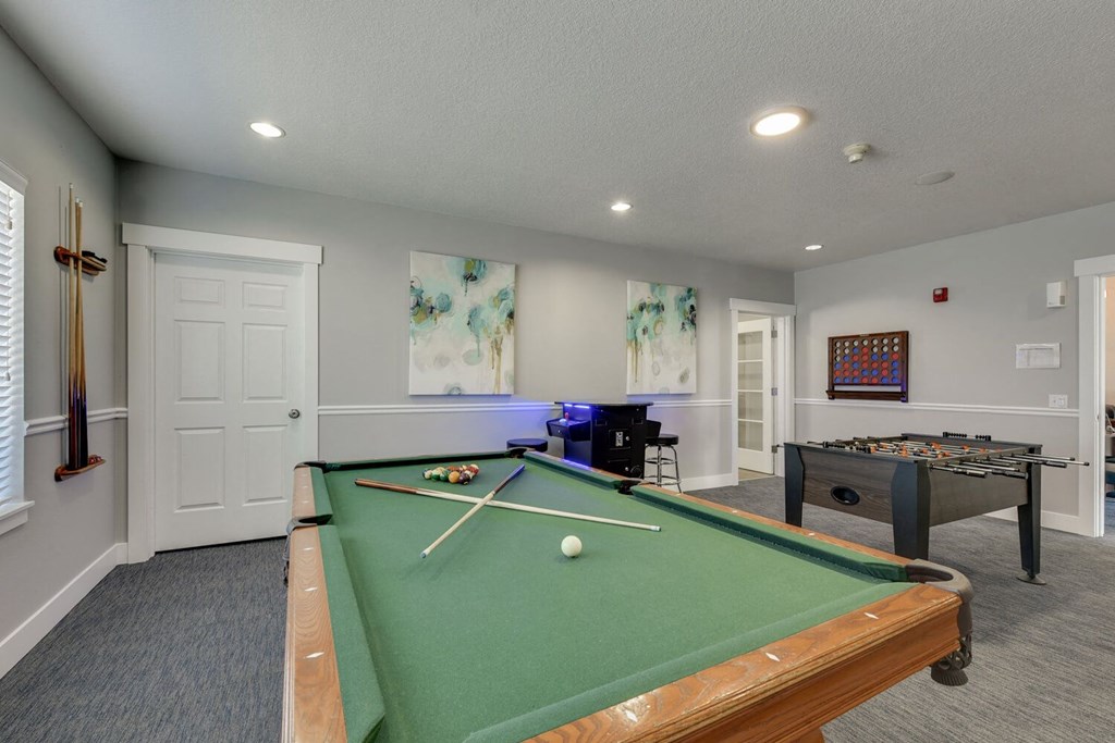 Community Clubhouse with Game Tables at Landings at Morrison Apartments located in Gresham, OR.