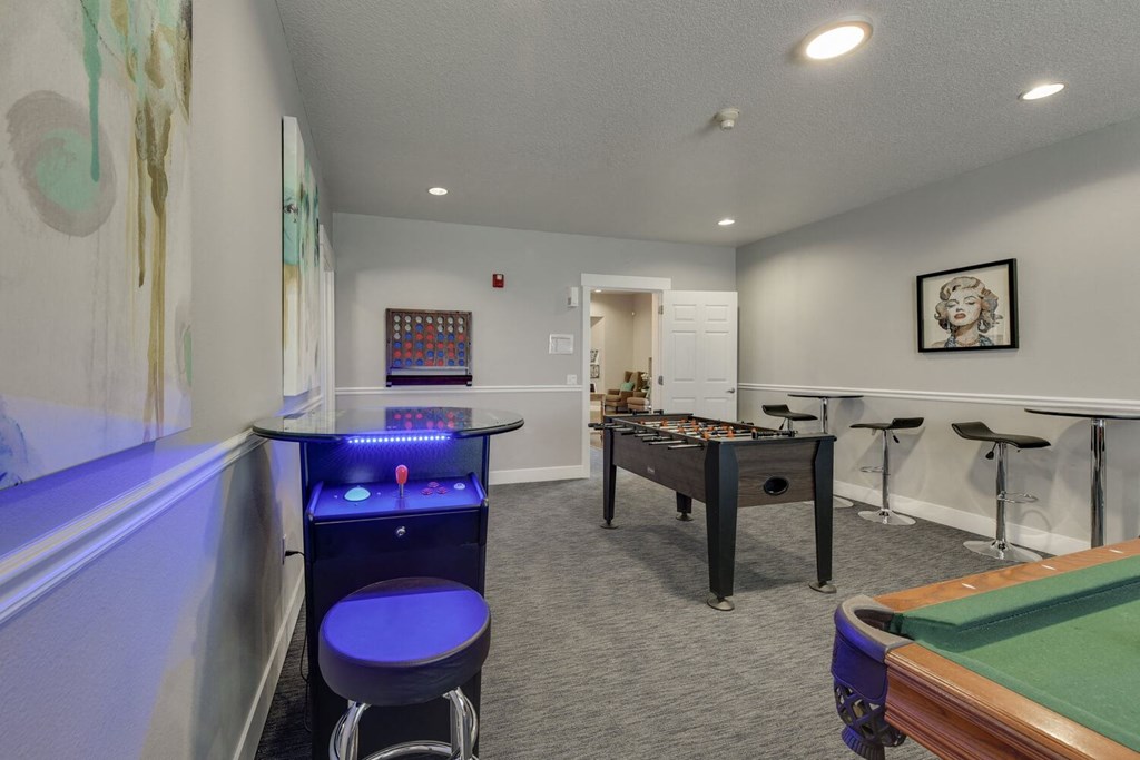 Community Clubhouse with Game Tables at Landings at Morrison Apartments located in Gresham, OR.