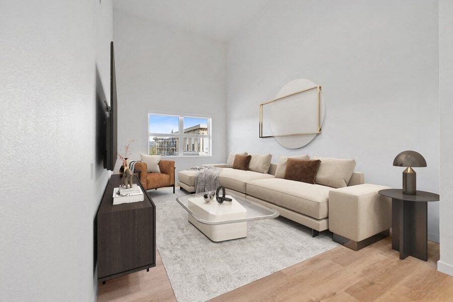 Mode living room with natural lighting windows