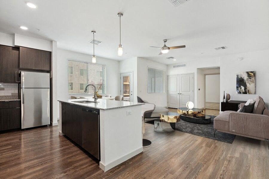 Model kitchen and living room