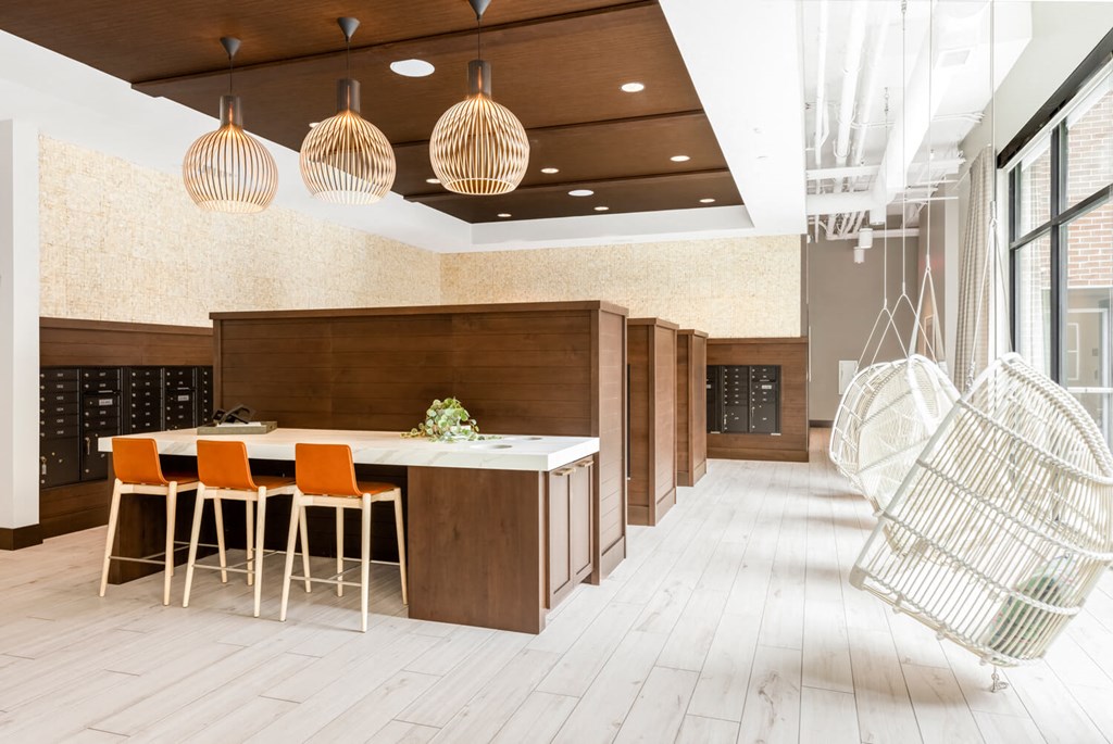 Community lounge area with tables