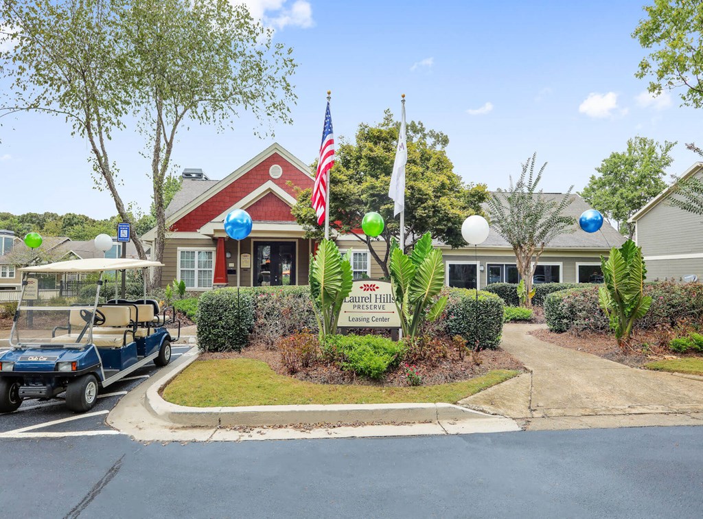 Clubhouse exterior entrance and landscape
