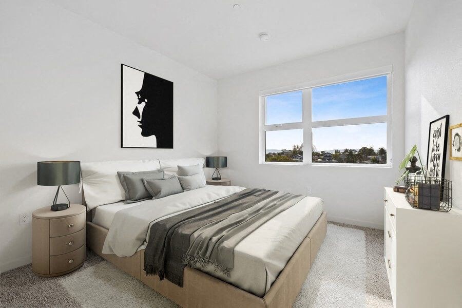 Model bedroom with large window
