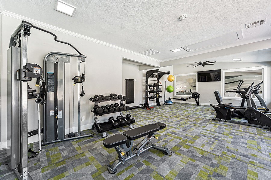 Community Fitness Center with Equipment at Paramont Apartments in Duluth, GA.