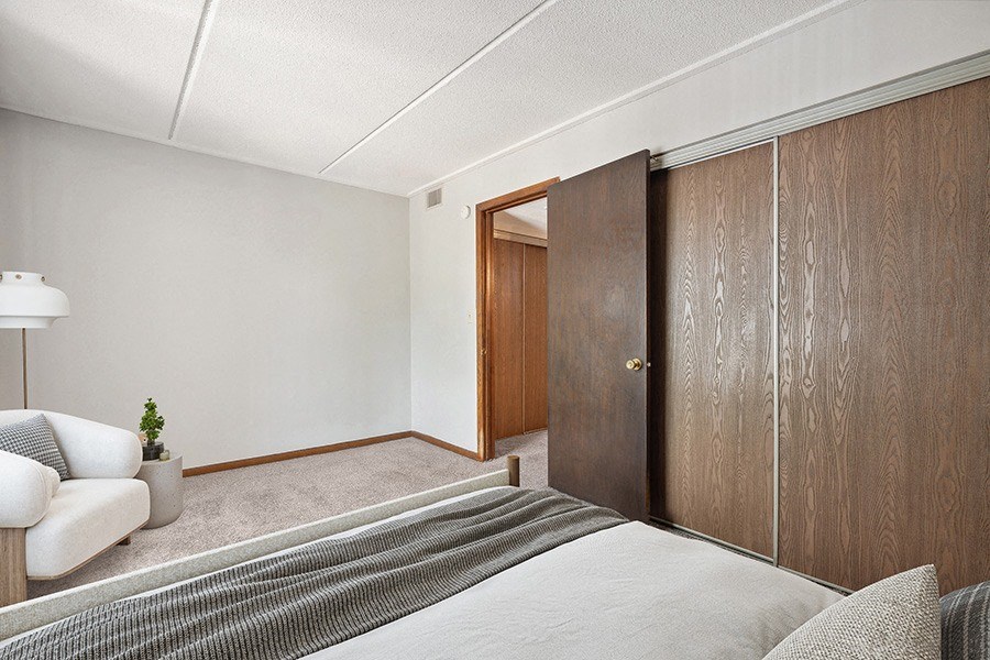 Model Classic Unit Bedroom with Carpet and Window View  at Elevate on Parkway, Minnesota, 55337
