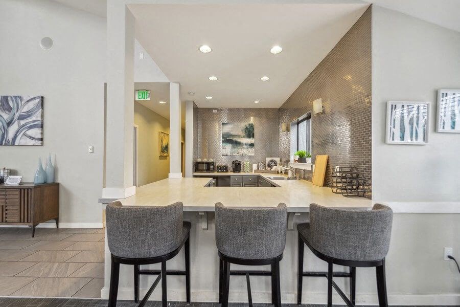 Community kitchen and bar area