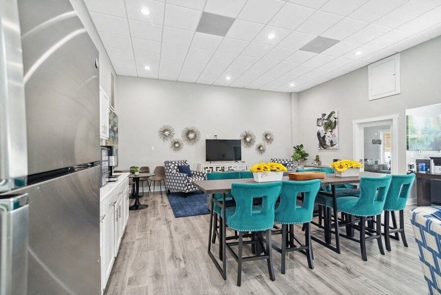 Community lounge and kitchen area