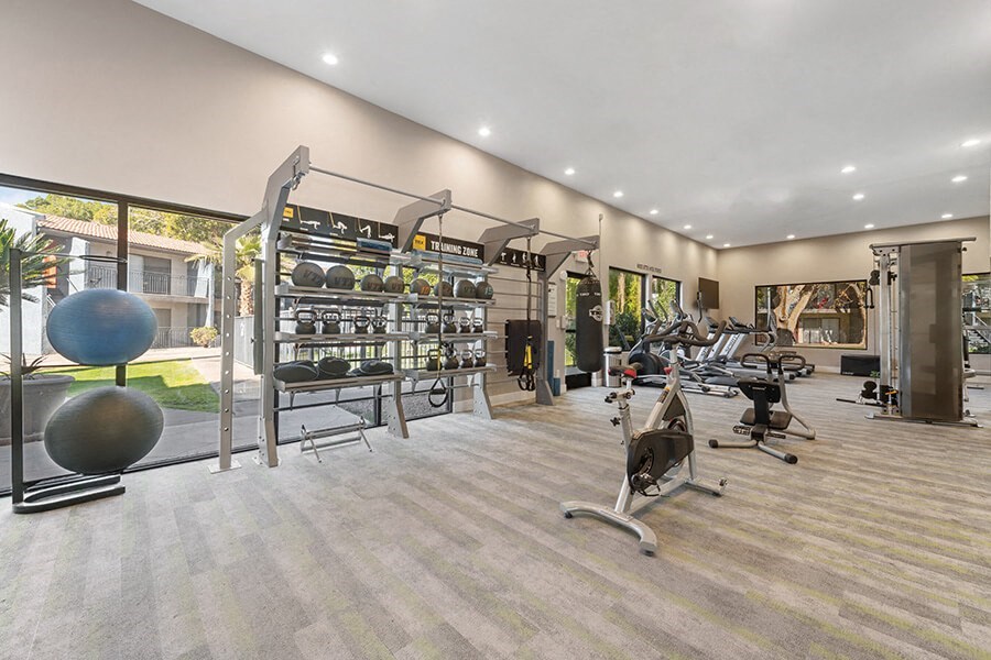 Community Fitness Center with Equipment at Verona Park Apartments located in Mesa, AZ.