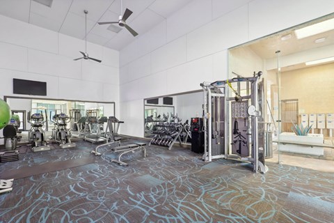 Community Fitness Center with Equipment at Helix Apartments located in Las Vegas, NV.