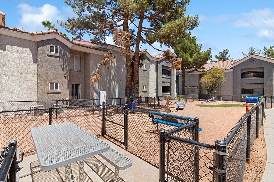 Community Dog Park with Agility Equipment at Verraso Apartments in Las Vegas, NV.