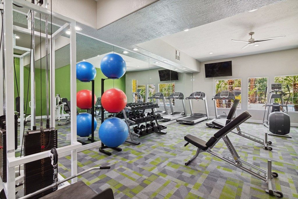 Community Fitness Center with Equipment at Verraso Apartments in Las Vegas, NV.
