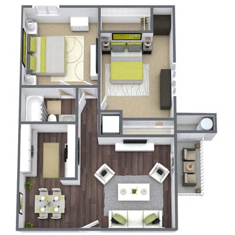 Elevate at Jackson Creek 1x1 Floor Plan (A), 844 SQFT.