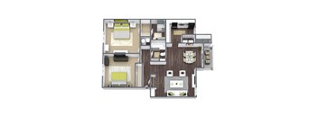 Elevate at Jackson Creek 2x2 Floor Plan (B); 1,048  SQFT.
